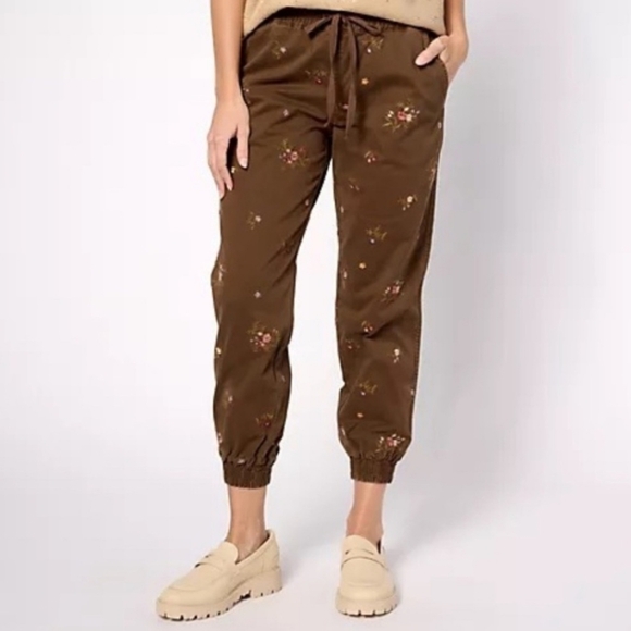 DRIFTWOOD Pants - NWT Driftwood Anthropologie Floral Brown Embroidered Jogger Pants